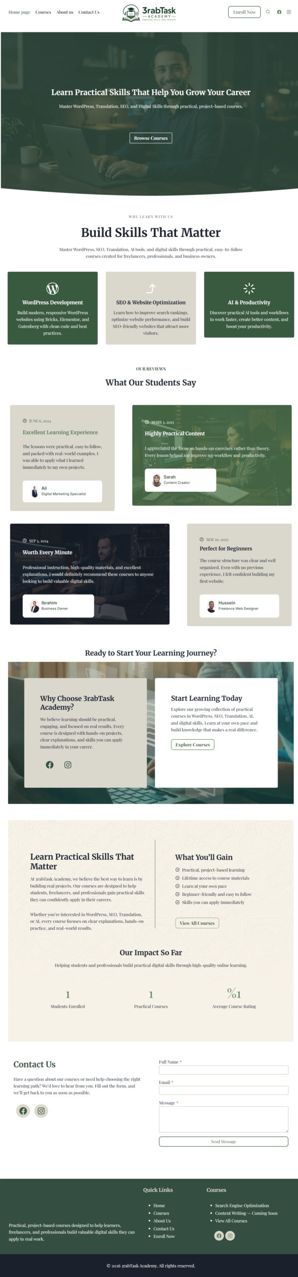 لقطة شاشة لواجهة موقع 3rabTask Academy